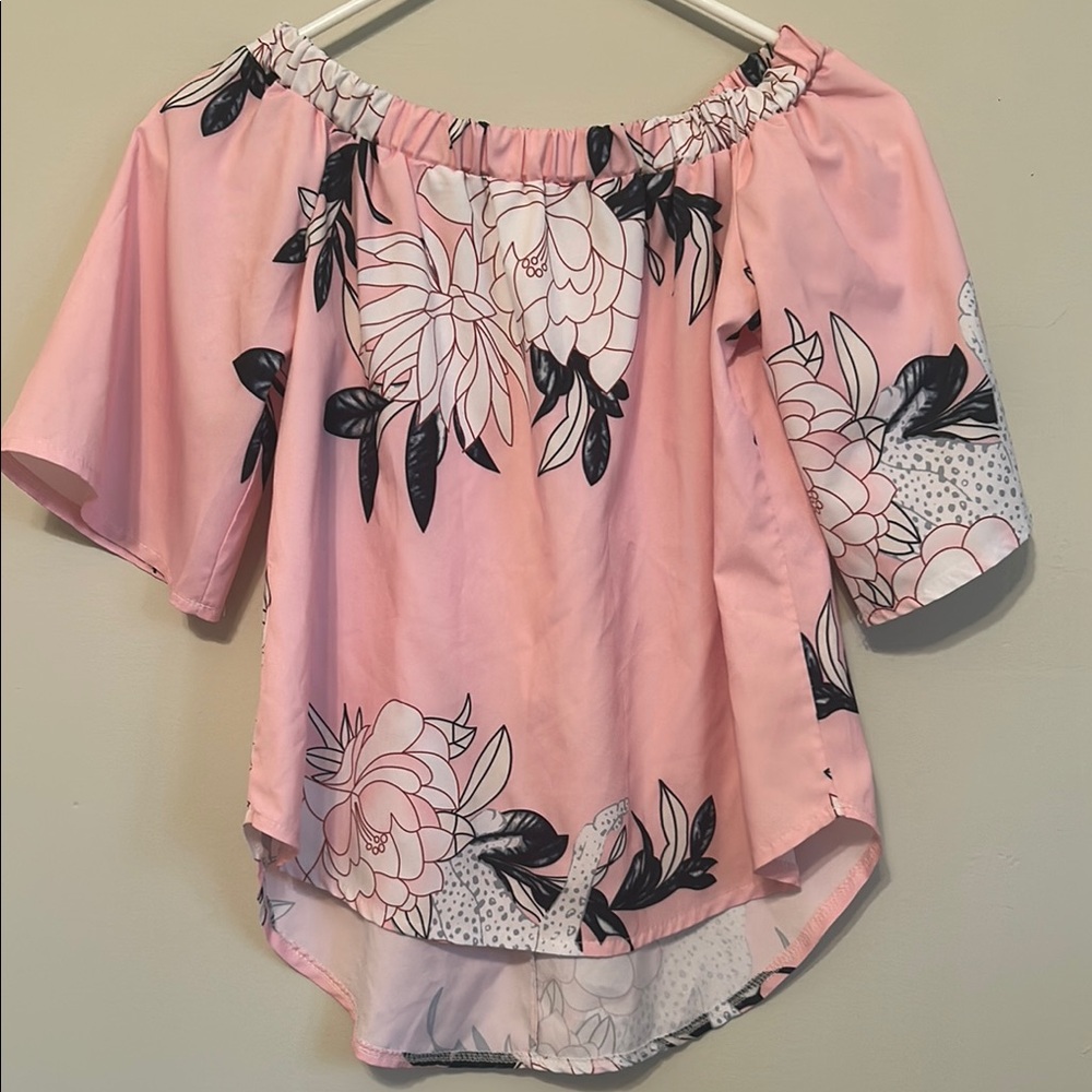 Pink Off-Shoulder Asymmetrical Blouse